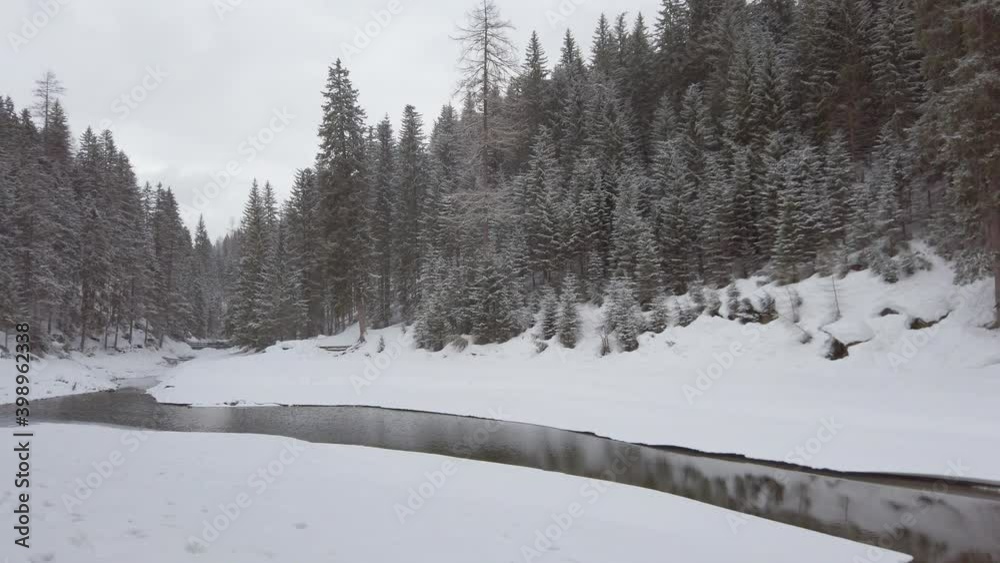 Frozen the Braies Lake in Italy. Frozen the Braies Lake in Italy.