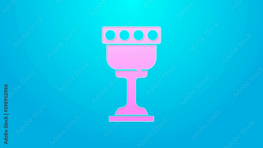 Pink line Medieval goblet icon isolated on blue background. Holy grail. 4K Video motion graphic animation Pink line Medieval goblet icon isolated on blue background. Holy grail. 4K Video motion graphic animation