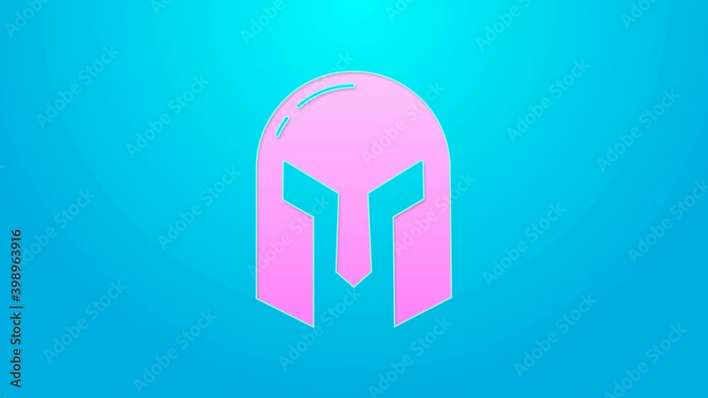 Pink line Medieval iron helmet for head protection icon isolated on blue background. 4K Video motion graphic animation Pink line Medieval iron helmet for head protection icon isolated on blue background. 4K Video motion graphic animation