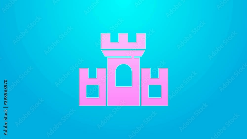 Pink line Castle icon isolated on blue background. Medieval fortress with a tower. Protection from enemies. Reliability and defense of the city. 4K Video motion graphic animation Pink line Castle icon isolated on blue background. Medieval fortress with a tower. Protection from enemies. Reliability and defense of the city. 4K Video motion graphic animation