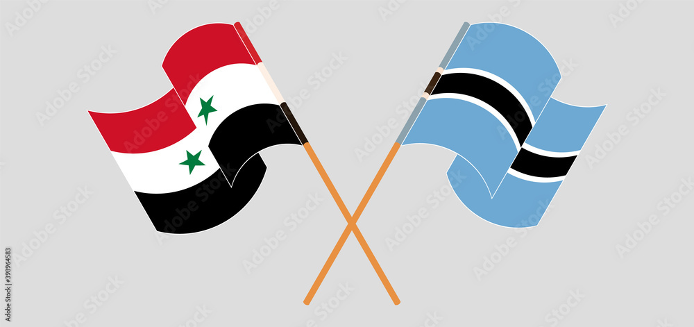 Crossed and waving flags of Syria and Botswana Crossed and waving flags of Syria and Botswana