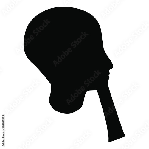 Portrait of ancient Egyptian man. Head of God Ptah. Pharaoh with fake beard in profile. Black silhouette on white background.