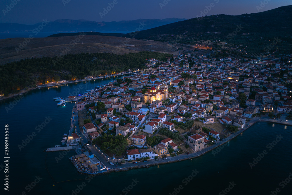 Fototapeta premium Historic village of Galaxidi, Fokida, Greece at evening time