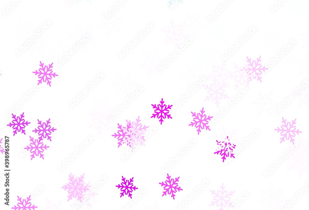 Light Pink, Blue vector template with ice snowflakes, stars.