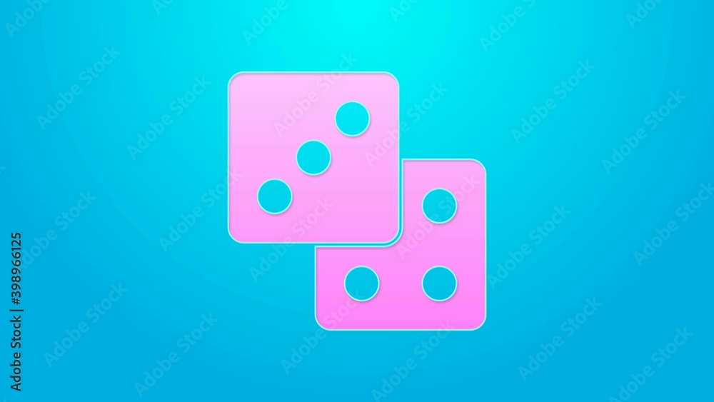 Pink line Game dice icon isolated on blue background. Casino gambling. 4K Video motion graphic animation Pink line Game dice icon isolated on blue background. Casino gambling. 4K Video motion graphic animation