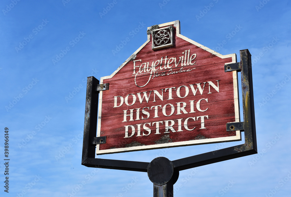 Downtown Historic District Sign, Fayetteville, North Carolina, USA