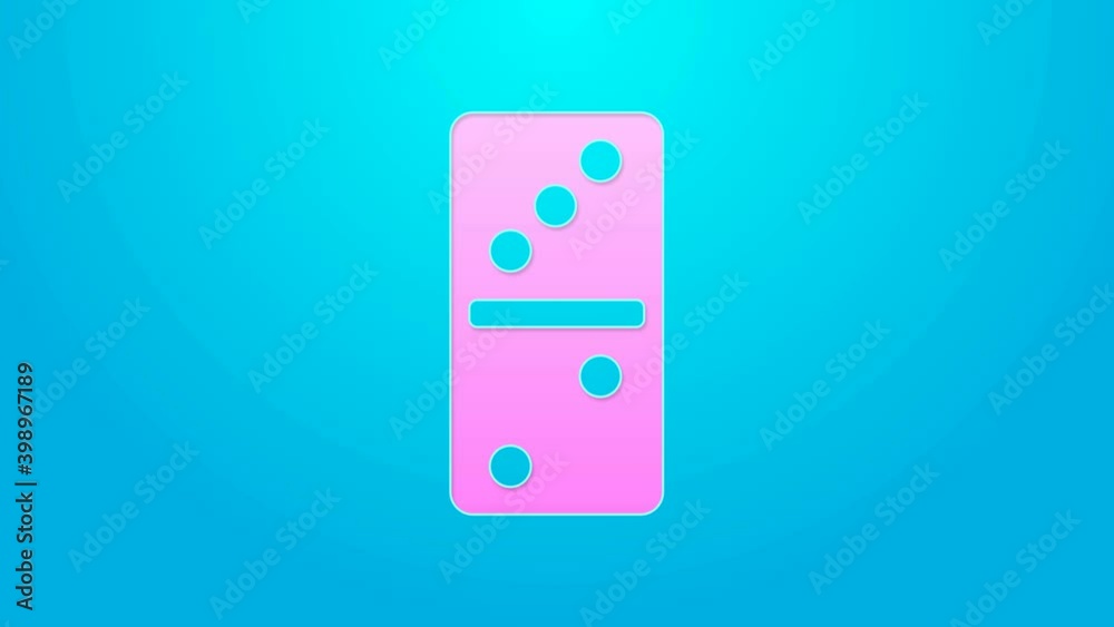 Pink line Domino icon isolated on blue background. 4K Video motion graphic animation