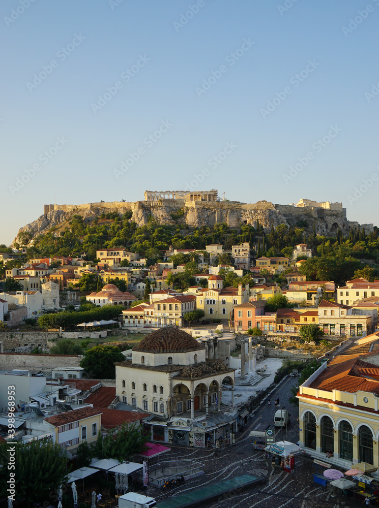 Early morning view of Monastiraki Square and the Acropolis