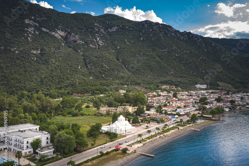Aerial view, cape of Kamena Vourla city and the Aegean sea.