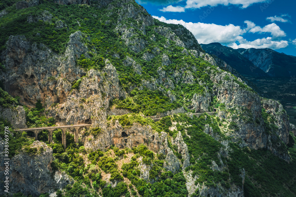 The old railway bridge of the Asopos river near village Iraklia at national park of Oiti, Greece