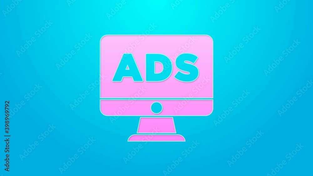 Pink line Advertising icon isolated on blue background. Concept of marketing and promotion process. Responsive ads. Social media advertising. 4K Video motion graphic animation Pink line Advertising icon isolated on blue background. Concept of marketing and promotion process. Responsive ads. Social media advertising. 4K Video motion graphic animation