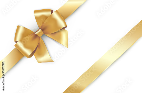 Shiny gold satin ribbon on white background. Vector