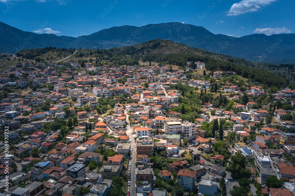 Livadia city, Greece and the modern town aerial view