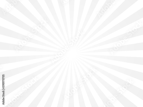 Sunlight rays gray and white color burst background. Sun beam ray sunburst wallpaper. Retro bright backdrop. Vintage grey poster vector illustration