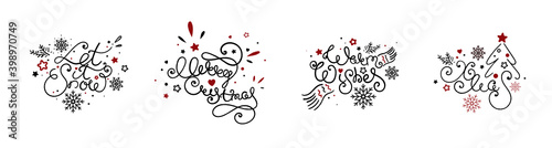 Merry Christmas doodle Style lettering set. Vector image on white background isolated 