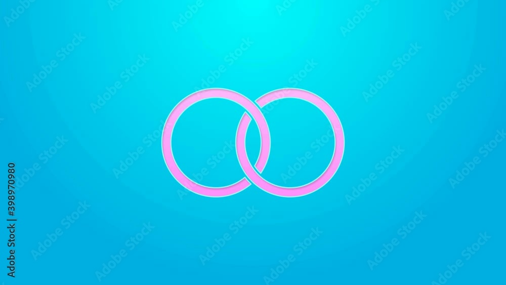 Pink line Wedding rings icon isolated on blue background. Bride and groom jewelry sign. Marriage symbol. Diamond ring. 4K Video motion graphic animation Pink line Wedding rings icon isolated on blue background. Bride and groom jewelry sign. Marriage symbol. Diamond ring. 4K Video motion graphic animation