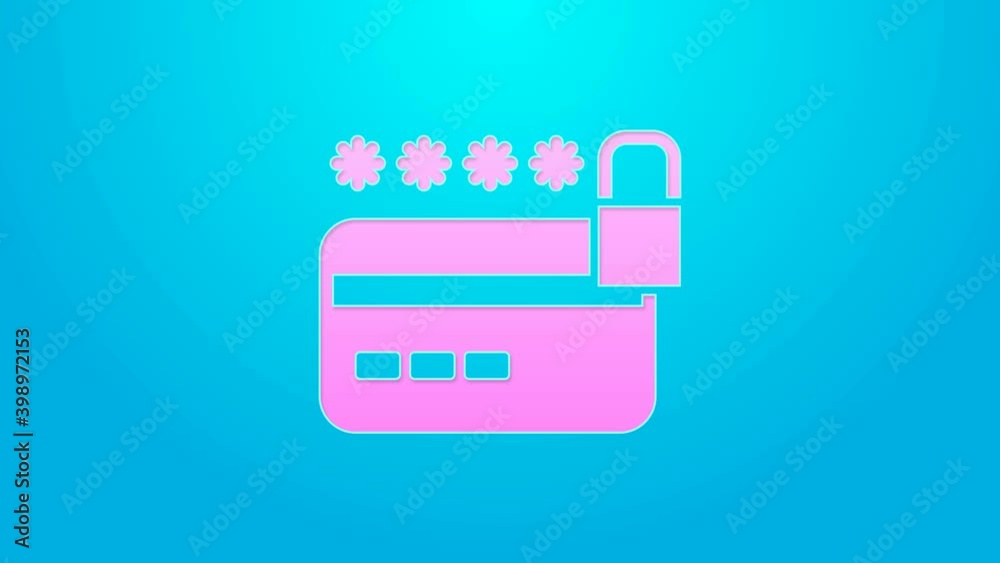 Pink line Credit card with lock icon isolated on blue background. Locked bank card. Security, safety, protection. Concept of a safe payment. 4K Video motion graphic animation Pink line Credit card with lock icon isolated on blue background. Locked bank card. Security, safety, protection. Concept of a safe payment. 4K Video motion graphic animation