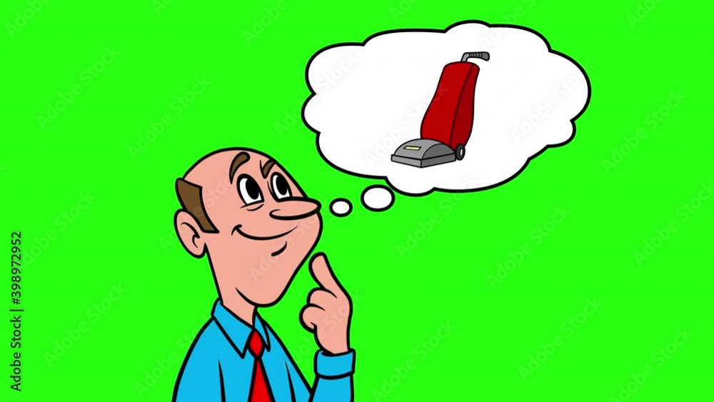 Man thinking about a Vacuum Cleaner - 4k Animation with Green Background. Man thinking about a Vacuum Cleaner - 4k Animation with Green Background.