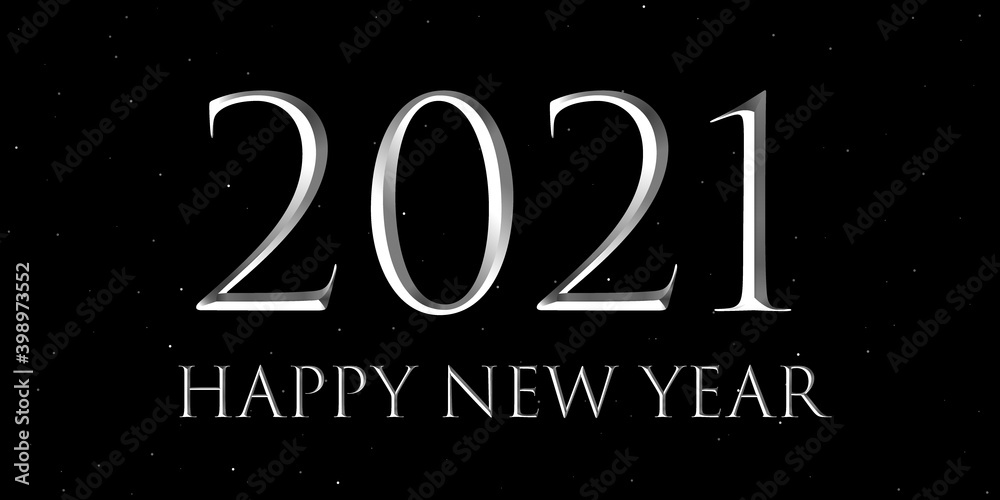 Happy New Year 2021 text design in black and silver colors