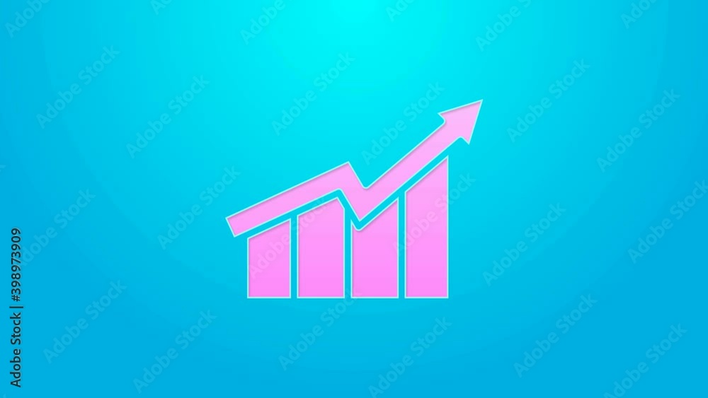 Pink line Financial growth increase icon isolated on blue background. Increasing revenue. 4K Video motion graphic animation Pink line Financial growth increase icon isolated on blue background. Increasing revenue. 4K Video motion graphic animation