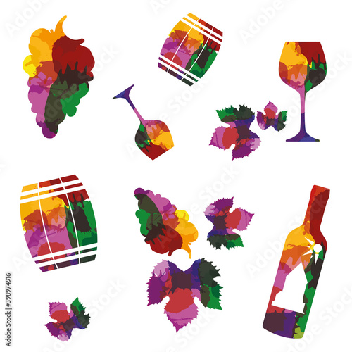 Seamless colorfull set of glasses and grapes (ID: 398974916)