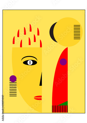 Abstract woman portrait in contemporary style. Colorful geometric face, modern vector illustration.
