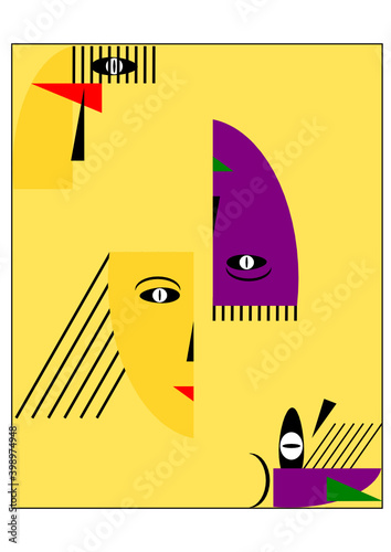 Abstract woman portrait in contemporary style. Colorful geometric face, modern vector illustration.