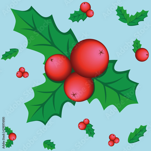 Mistletoe seamless holly pattern (ID: 398976100)