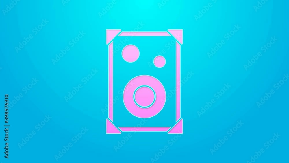 Pink line Stereo speaker icon isolated on blue background. Sound system speakers. Music icon. Musical column speaker bass equipment. 4K Video motion graphic animation Pink line Stereo speaker icon isolated on blue background. Sound system speakers. Music icon. Musical column speaker bass equipment. 4K Video motion graphic animation