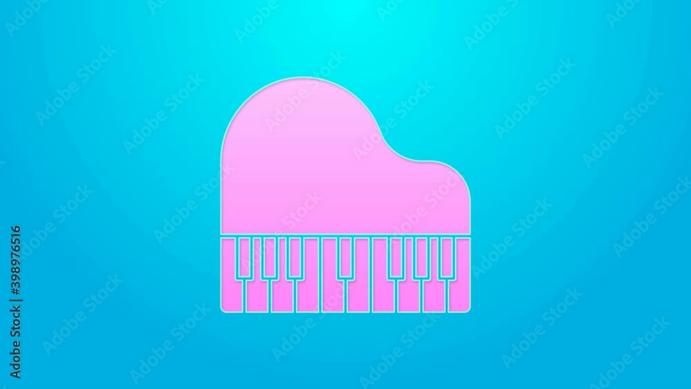 Pink line Grand piano icon isolated on blue background. Musical instrument. 4K Video motion graphic animation Pink line Grand piano icon isolated on blue background. Musical instrument. 4K Video motion graphic animation