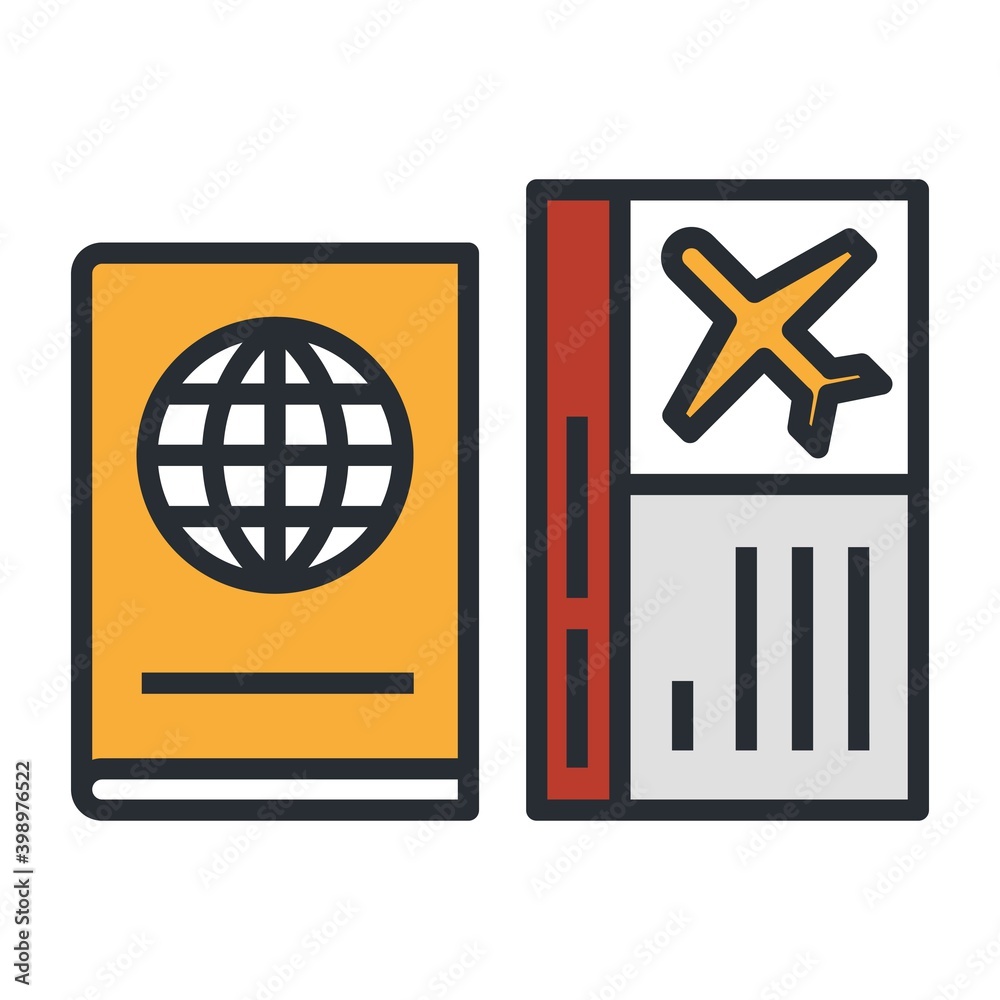 Passport with boardign pass ticket flat vector illustration.