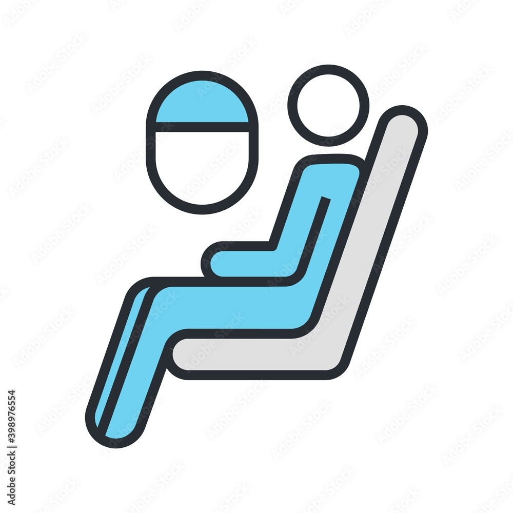 Airplane passenger on the seat flat vector illustration. Window seat sign. Airplane passenger on the seat flat vector illustration. Window seat sign.