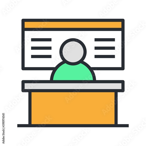 Check-in counter flat icon. Modern vector illustration of information desk.
