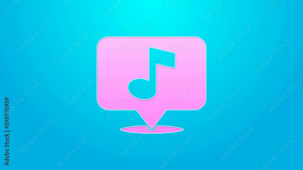 Pink line Musical note in speech bubble icon isolated on blue background. Music and sound concept. 4K Video motion graphic animation Pink line Musical note in speech bubble icon isolated on blue background. Music and sound concept. 4K Video motion graphic animation