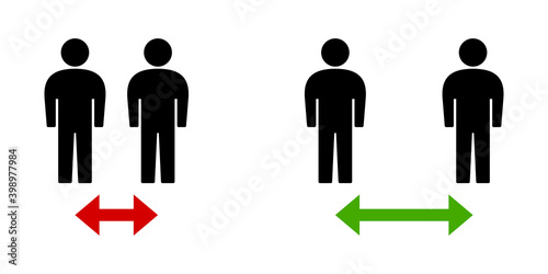 Social Distancing Keep Your Distance Wrong and Right Icon. Vector Image.