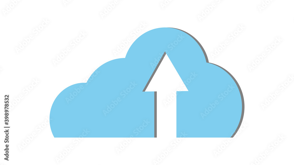 Blue beautiful simple digital cloud icon with download arrow. Concept: cloud technologies and services, remote storage of information. illustration Blue beautiful simple digital cloud icon with download arrow. Concept: cloud technologies and services, remote storage of information. illustration