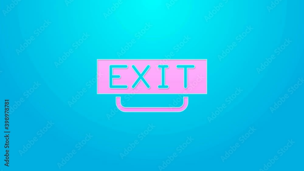 Pink line Fire exit icon isolated on blue background. Fire emergency icon. 4K Video motion graphic animation Pink line Fire exit icon isolated on blue background. Fire emergency icon. 4K Video motion graphic animation