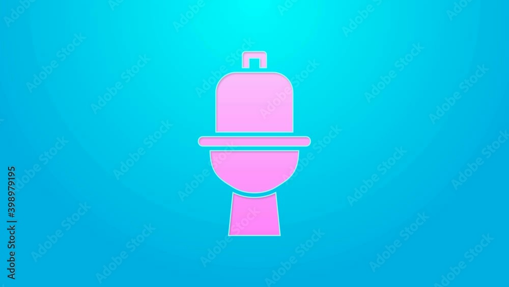 Pink line Toilet bowl icon isolated on blue background. 4K Video motion graphic animation Pink line Toilet bowl icon isolated on blue background. 4K Video motion graphic animation