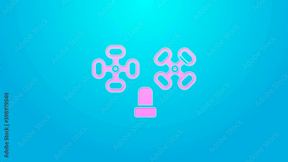 Pink line Water tap icon isolated on blue background. 4K Video motion graphic animation Pink line Water tap icon isolated on blue background. 4K Video motion graphic animation