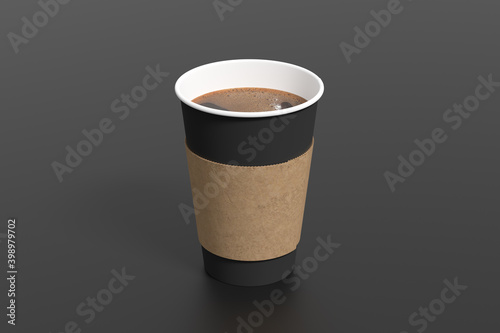 Black take away coffee paper cup mock up with holder on black background.