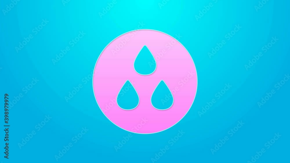 Pink line Water drop icon isolated on blue background. 4K Video motion graphic animation Pink line Water drop icon isolated on blue background. 4K Video motion graphic animation