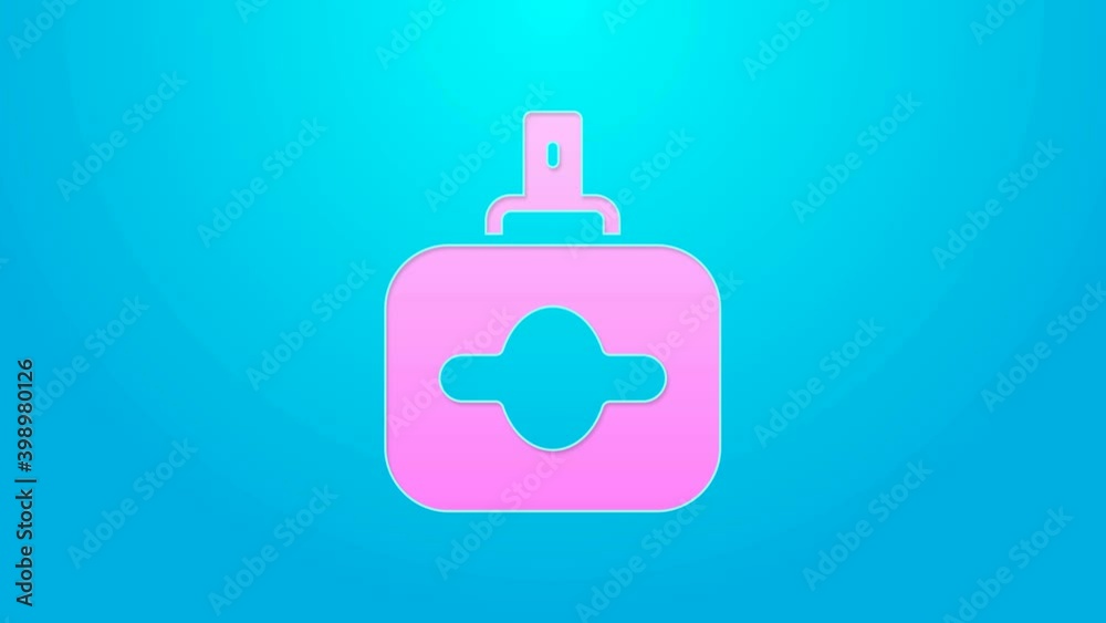 Pink line Perfume icon isolated on blue background. 4K Video motion graphic animation Pink line Perfume icon isolated on blue background. 4K Video motion graphic animation
