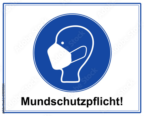 Schild Mundschutzpflicht Hinweis mit Kopf Grafik
Vektor Illustration isoliert auf weißem Hintergrund
