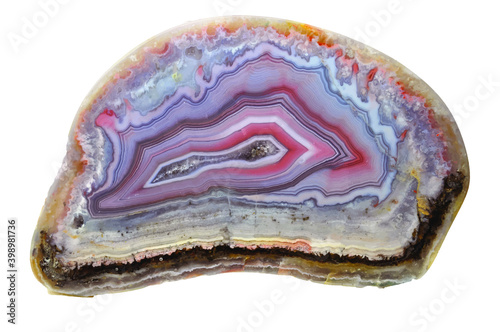 sliced agate crystal isolated on white background