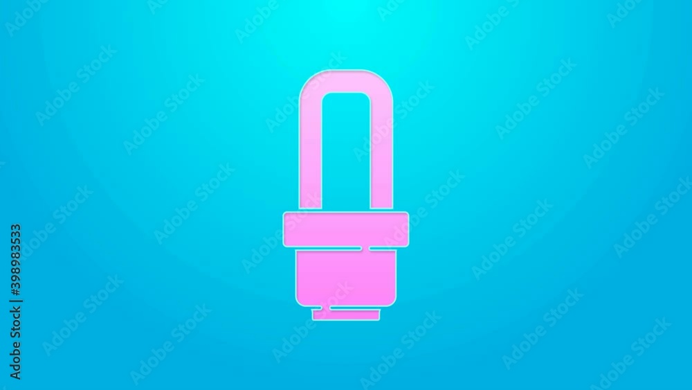 Pink line LED light bulb icon isolated on blue background. Economical LED illuminated lightbulb. Save energy lamp. 4K Video motion graphic animation Pink line LED light bulb icon isolated on blue background. Economical LED illuminated lightbulb. Save energy lamp. 4K Video motion graphic animation