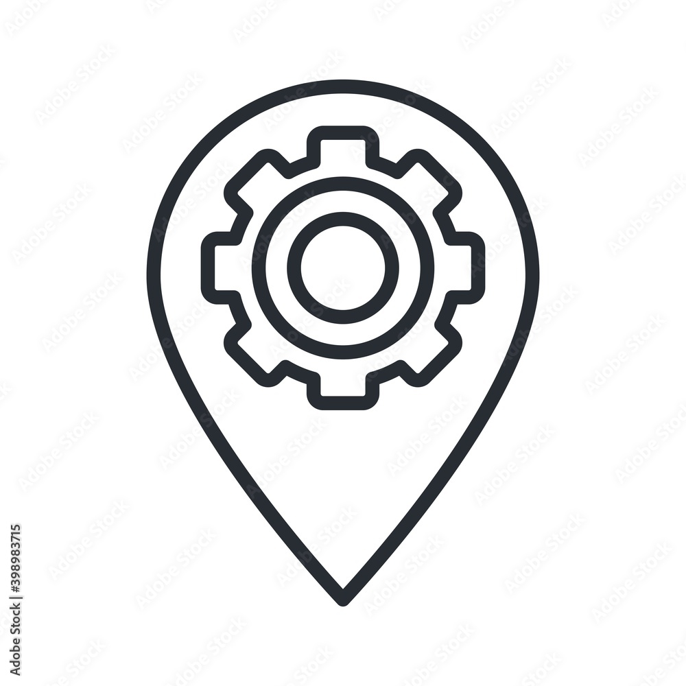Location pin with gear icon. Local business repair/maintenance service symbol. Location pin with gear icon. Local business repair/maintenance service symbol.