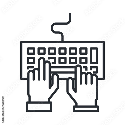 Computer keyboard, typing icon. Line icon for programming, office work, freelance typing concept.