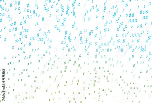 Light Blue, Green vector backdrop with music notes.