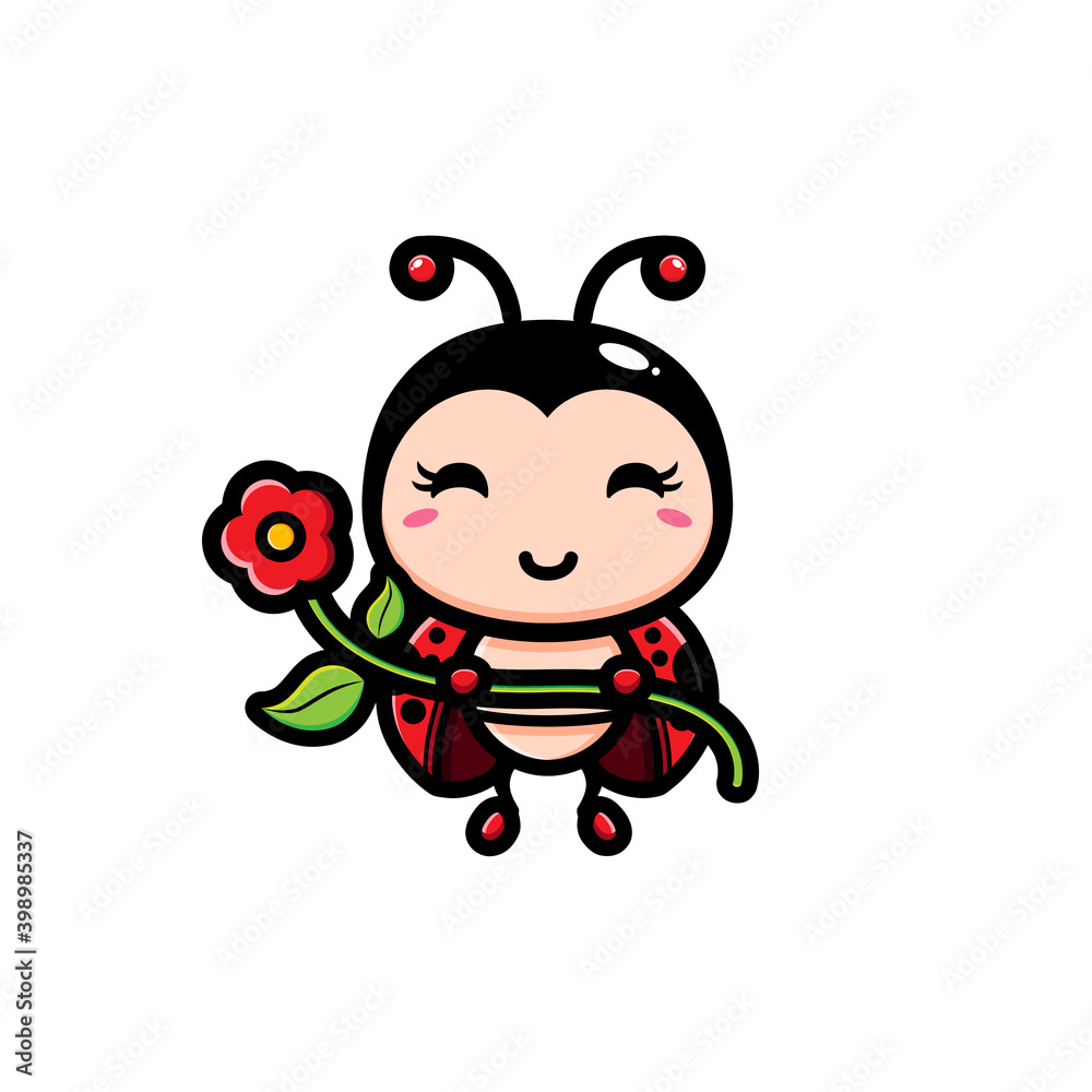 Naklejka premium cute lady beetle character vector design