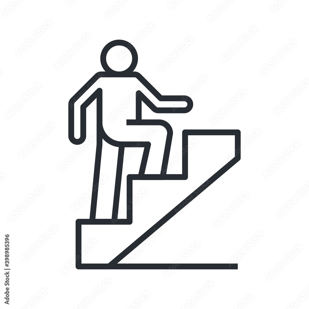 Man climbs up the career ladder. Line vector illustration.